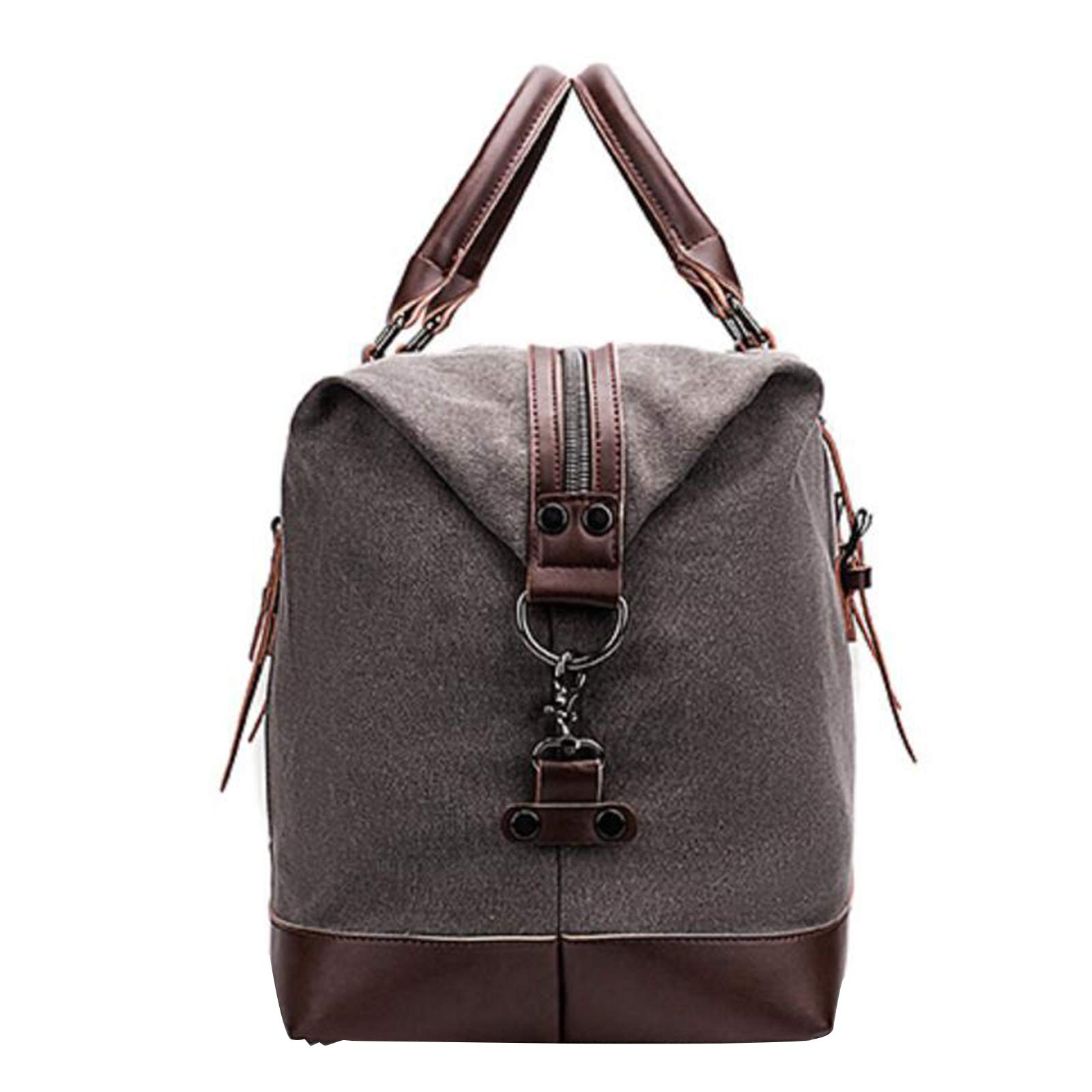 rismart Tamaño Mediano Bolsa de Viaje de Cuero Lona Impermeable Bolsa Fin de Semana Noche Bolso de Mano Gris