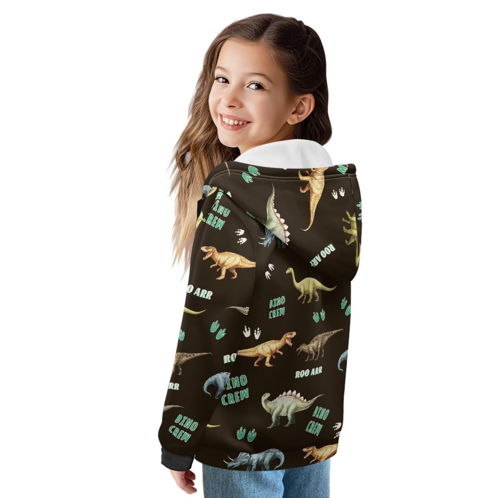 Xoenoiee Dziecięce bluzy z kapturem dla chłopców, zapinana na zamek, bluza 3D, fajna grafika zwierzęca, sweter z długim rękawem, top na jesień i zimę, Czarne dinozaury, 6-8 Years