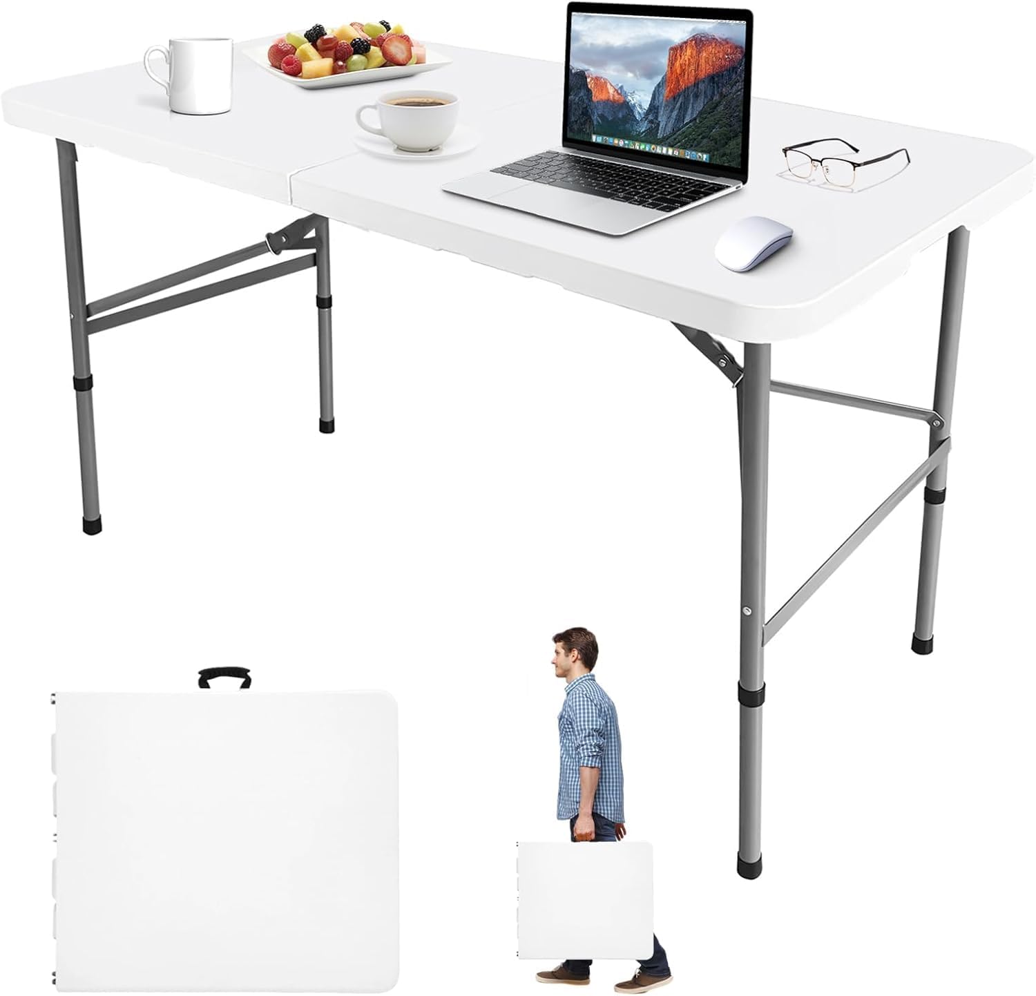 Portable Folding Table 4 Feet, Heavy Duty Utility Table with Foldable Legs & Handle, Multipurpose Table for Picnic, Camping, Home, Office & Outdoor Use-image-26