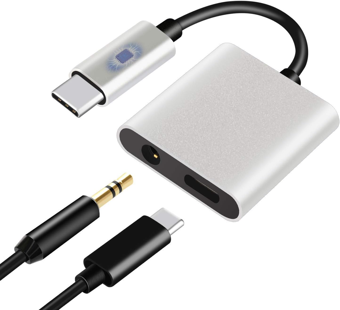 HiMusic 2 in 1 USB Type C Male to 3.5mm Female Stereo Earphone Converter Dongle and Charging Adapter Compatible with Google Pixel 3/3 XL/2/2 XL and More, Silver