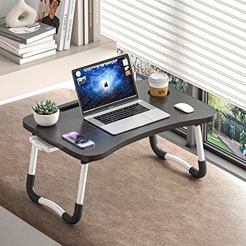 Decosis Laptop Bed Desk, Lap Bed Table With Storage Drawer & Cup Holder & Tablet Stand, Foldable Breakfast Tray Portable Lap Standing Desk For Reading Writing, Suitable For Bed, Sofa & Floor Black #TOP7