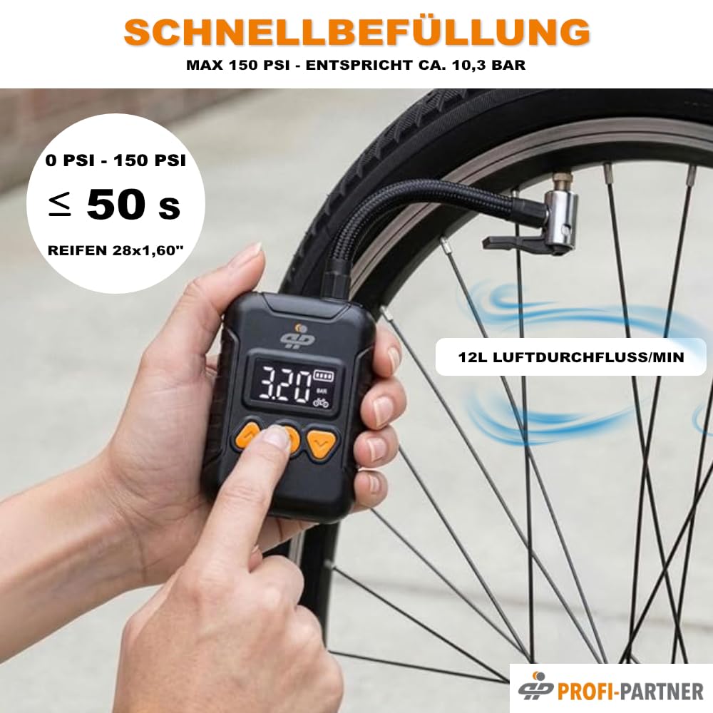 Mini pompe à air sans fil, pompe à vélo électrique jusqu'à 10,3 bar/150 psi, manomètre numérique avec arrêt automatique