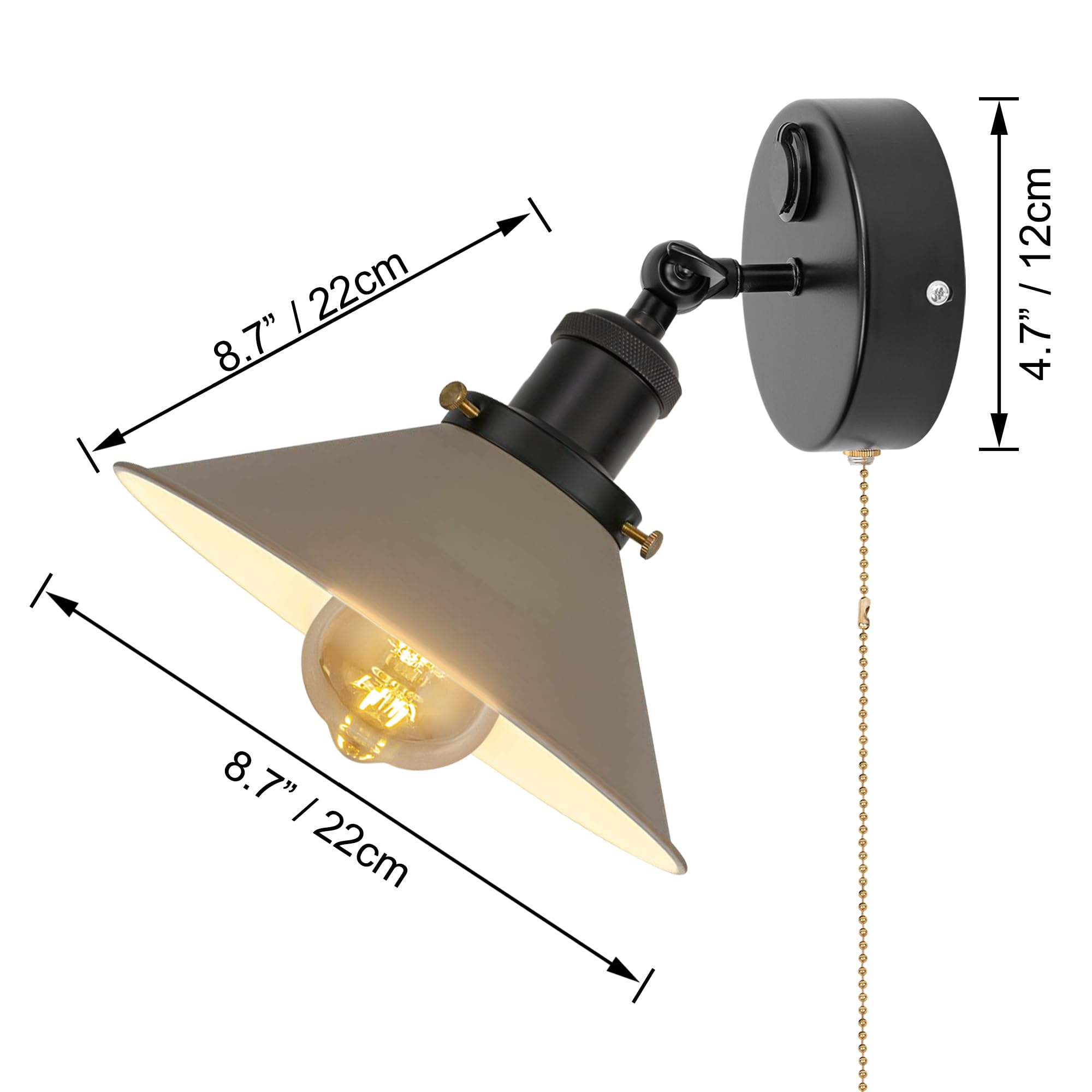 Kiven 12V LED Interior Lights with USB Port,Khaki RV Reading Lamp with Pull Chain Switch,4W Modern Wall Sconce Adjustable Warm White for RV Caravans Boats, Hard-Wired Surface Mount BD0173