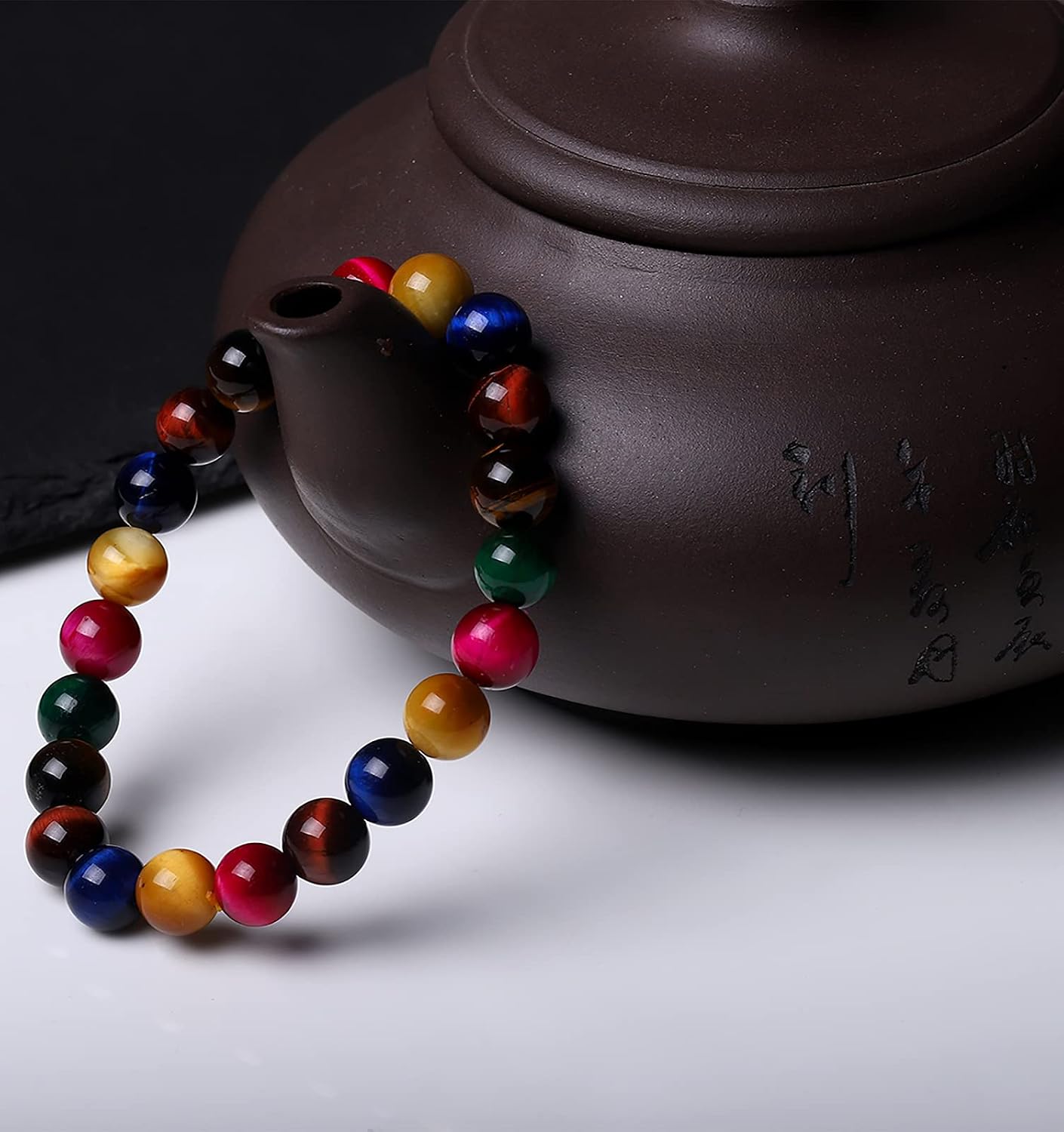 Thajaling Rainbow Tiger eye Stone Bracelets Women Tigereye Stone Healing Crystal Stretch Bracelet Stress Relief Beaded Bracelet Gift for woman - Image 4