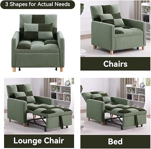 Miniatura 59 de Silla de cama, sofá cama convertible individual con almohada, cama extraíble con respaldo ajustable, silla de salón multifuncional con tela