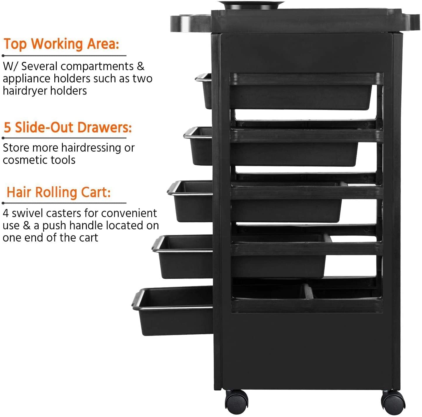 Sweet Pea Sweetpea5 Layer Salon Spa Beauty Hairdressing Rolling Trolley Cart With Drawers Hair Dryer Service Tray Tool Storage Cart Black 5 Drawerstrolley 3