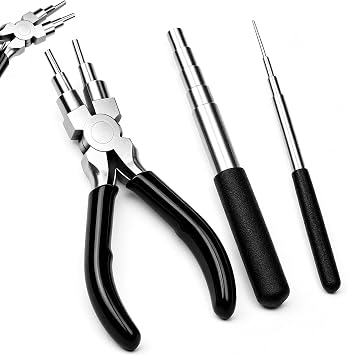 Wire Wrapping Tool Set, 3PCS Jewellery Making Supplies with 2PCS Mandrels 1.5-10mm & 6-in-1 Wire Looping Pliers, Ring Bender & Jump Ring Forming Tool Kit for DIY Jewelry, Crafting