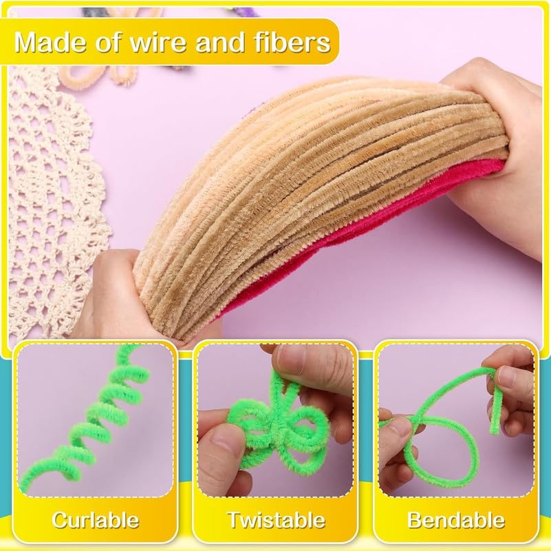 Image of 100Pcs Pipe Cleaners Craft Set | Chenille Stem Fuzzy Sticks DIY Craft Supplies for Art Projects Activities, Decorations, Flower Making, Modeling & Sculpting (Peach)