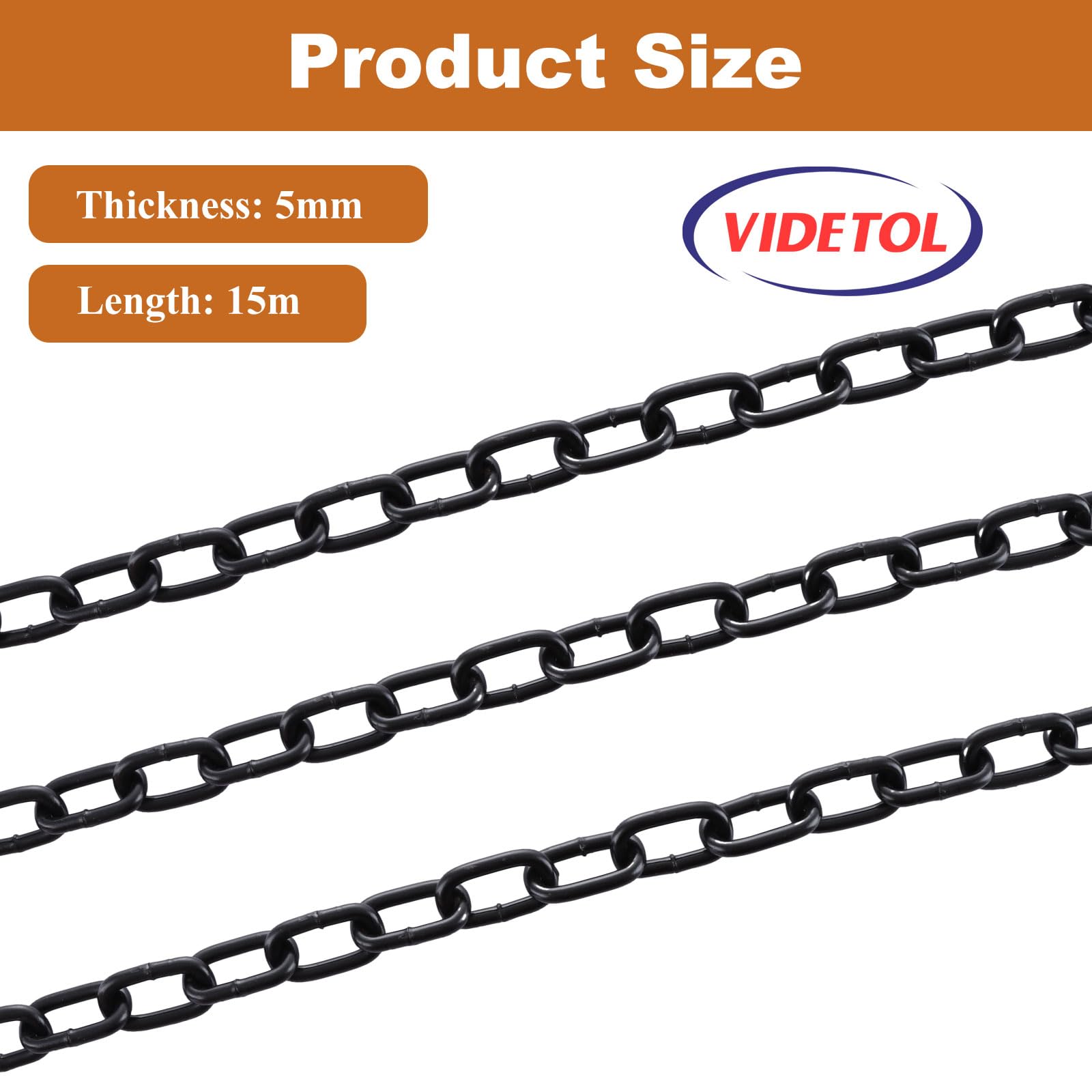 Cadena de acero inoxidable 304 de 15 metros de longitud, eslabones de cadena resistentes de 5 mm, acero galvanizado negro, cadena de eslabones soldados para puerta de valla, puertas de garaje,