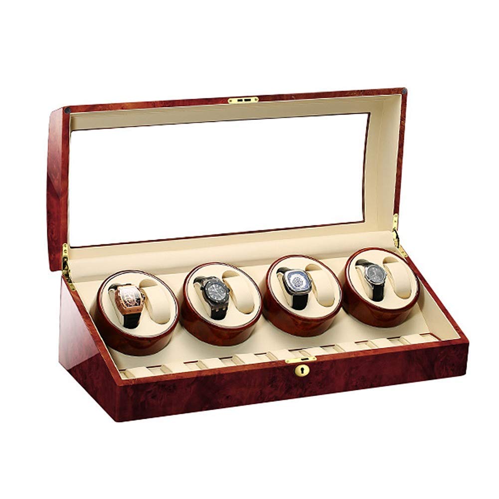 CGCSYZ Automatic Watch Winder 8 + 9 Leather Watch Showcase With Lock Motor 5 Rotation Modes Wooden Shell + Piano Lacquer (Brown A)