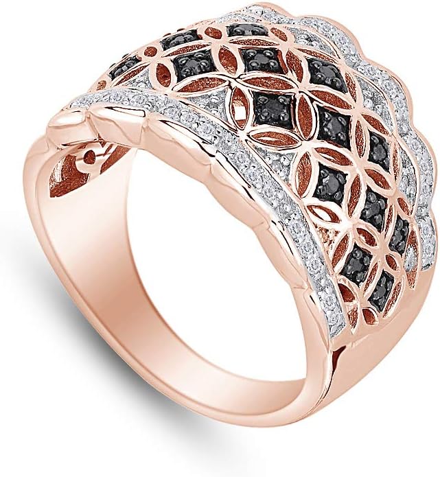 1/3 Carat Filigree Ring Natural Black & White Diamond In 14K Gold Over Sterling Silver (0.33 Cttw, I2-I3 Clarity)