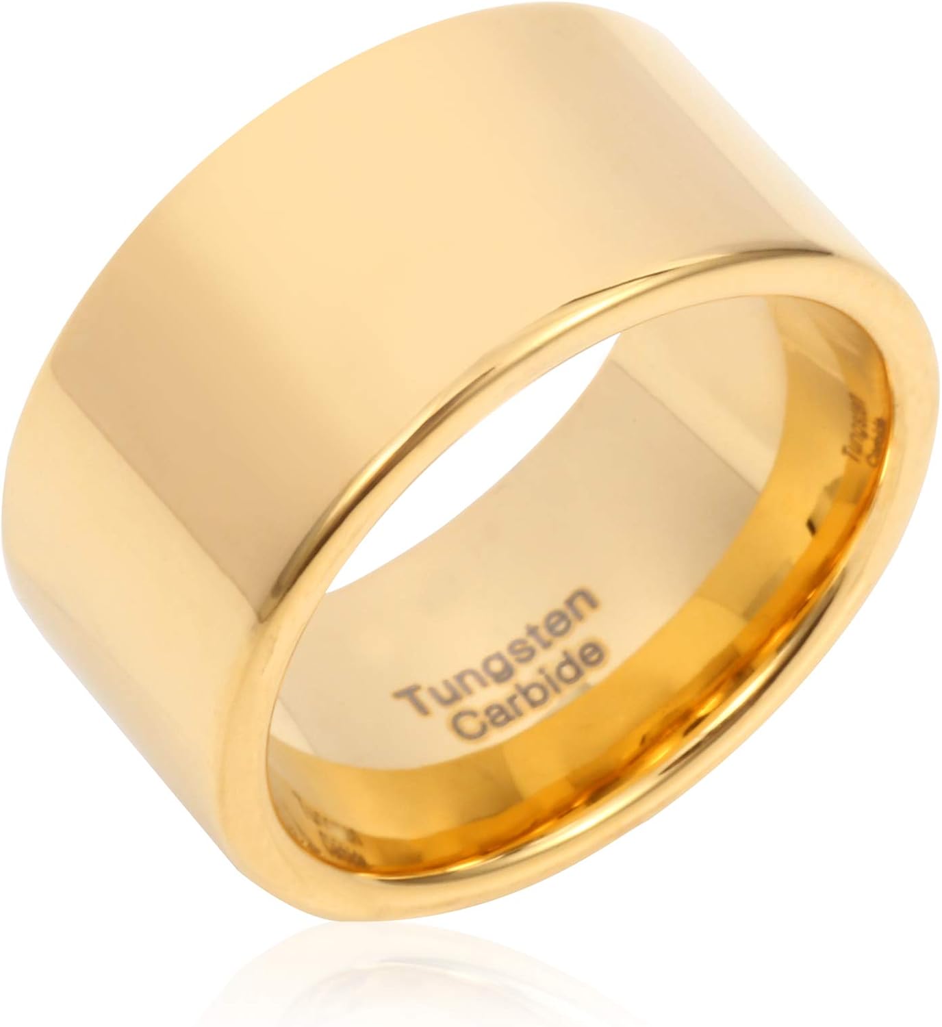 Fashion Month Mens 12mm Wide Band Gold Classic Tungsten Carbide Ring Wedding Engagement Jewelry High Polished Flat Top