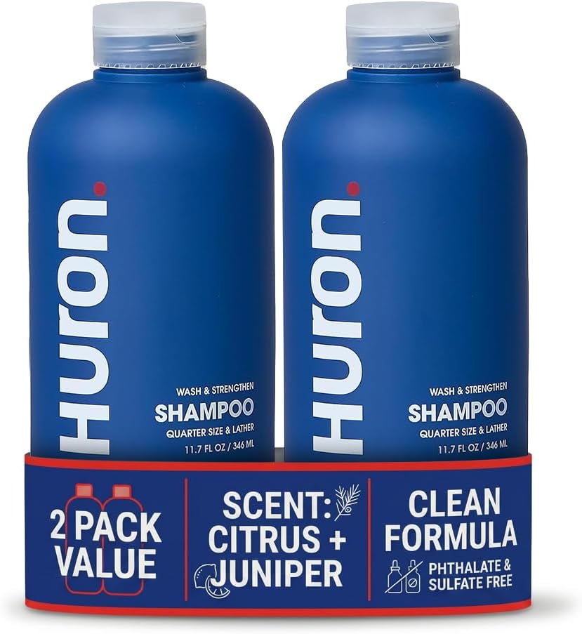 Huron Shampoo for Men and Women, Hydrating & Strengthening Shampoo with Citrus + Juniper + Aromatic Greens, Moisturizing Hair Wash, Phthalate-Free, Non-Toxic Clean Ingredients, 11.4 fl oz (Pack of 2)