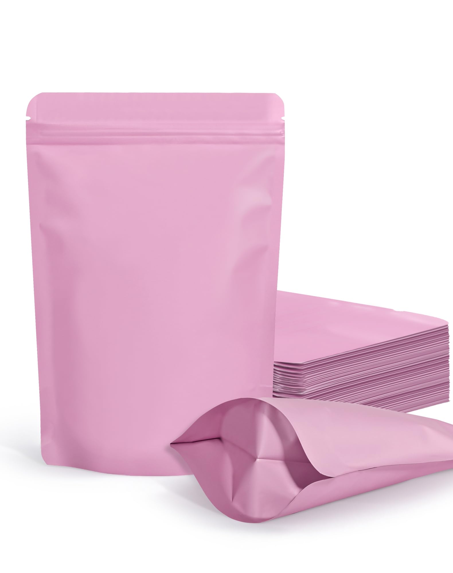 FireKylin 100 Pack Resealable Stand Up Bags,7.1" x 10.2" Smell Proof Pouch Sealable Foil Pouch Bags for Packaging (Pink)