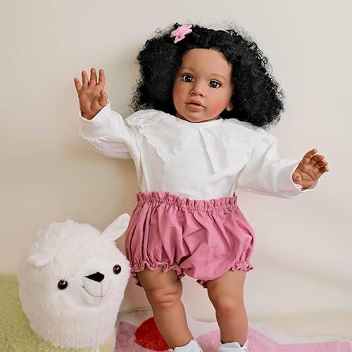 Miniatura 3 de Angelbaby Pippa Reborn - Muñeca de gran tamaño para niña negra, 26 pulgadas, realista, afroamericana, de silicona, con peso suave, cuerpo suave,