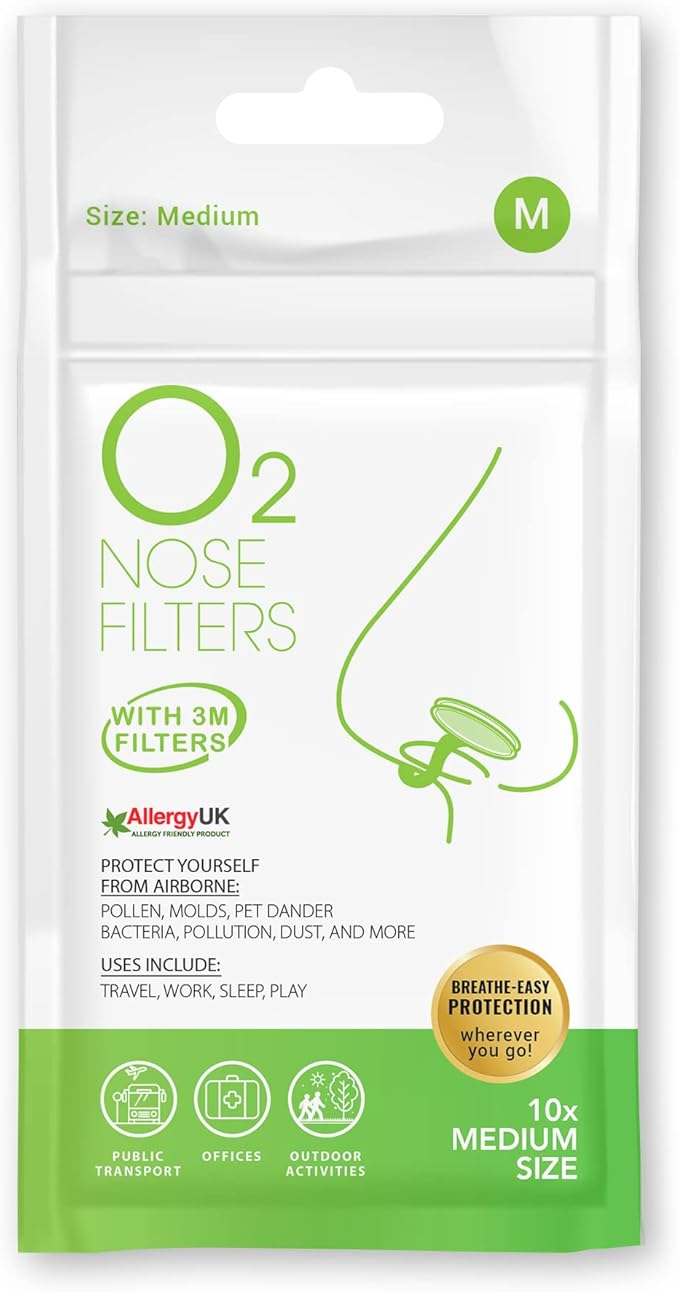 O2 Nose Filters with 3M Filtration Pack of 10 Nasal