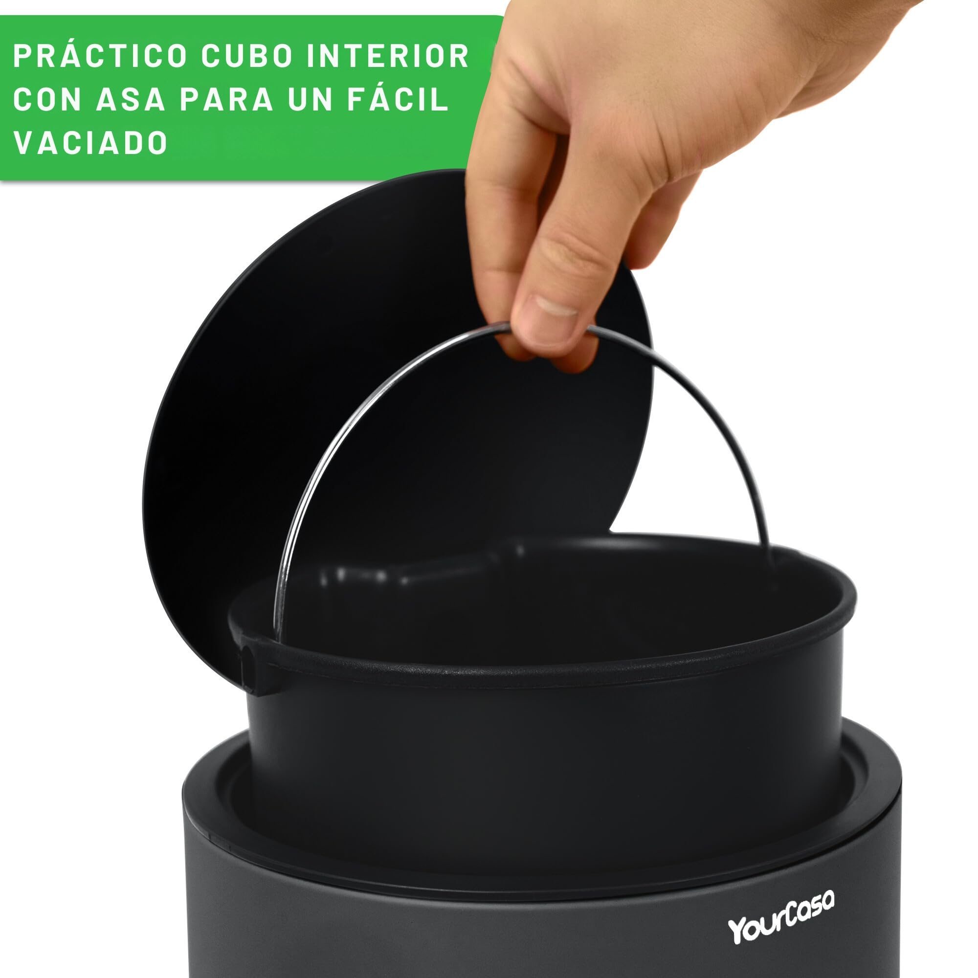 YourCasa® Cubo de Basura para Baño [5L] - Diseño Elegante Con Tapa y Cierre Suave - Interior Extraíble (Antracita)
