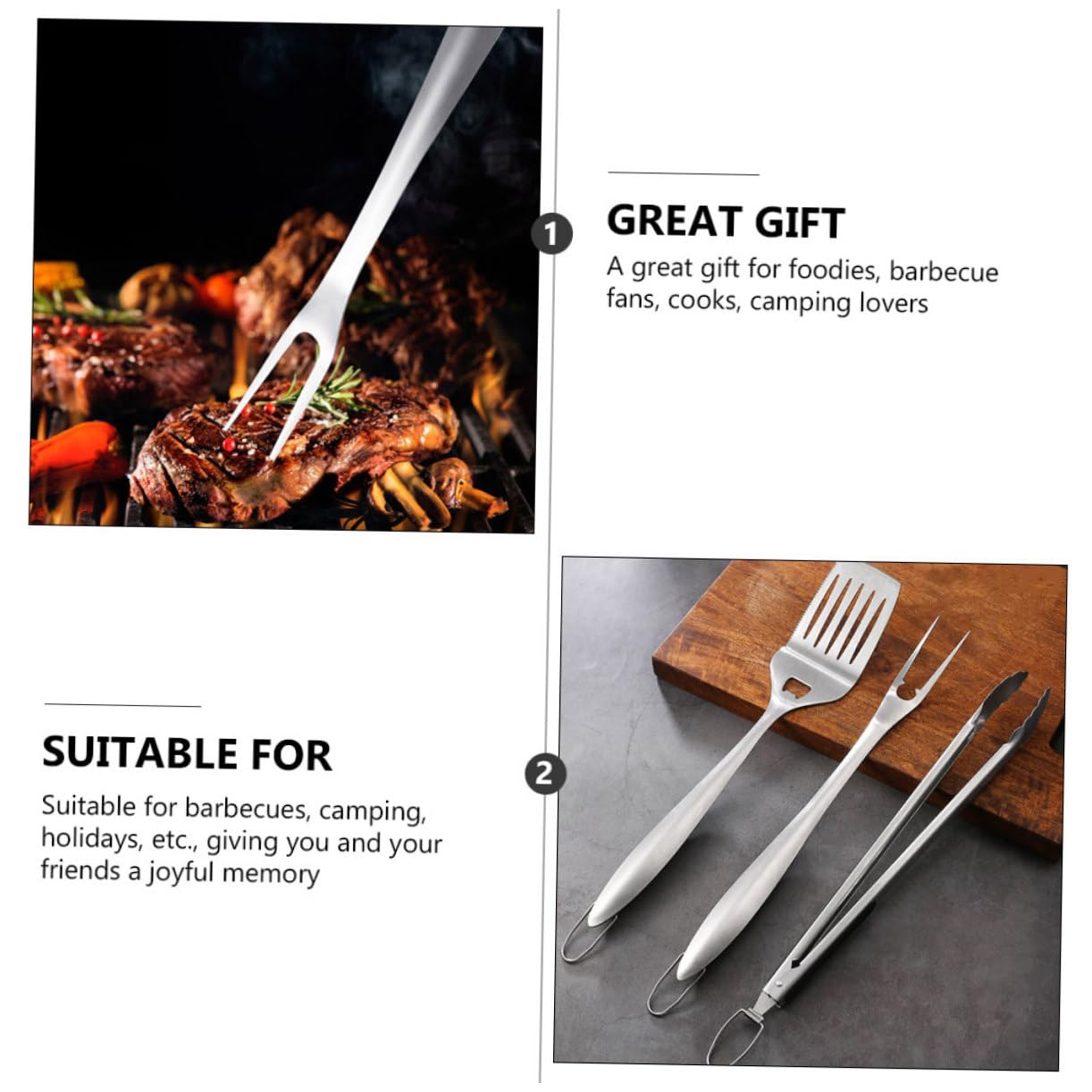1juego Herramientas De Barbacoa De Inoxidable Utensilios Portátiles para BBQ Incluye Espátula Tenedor y Pinzas para Camping y Reuniones Al Aire