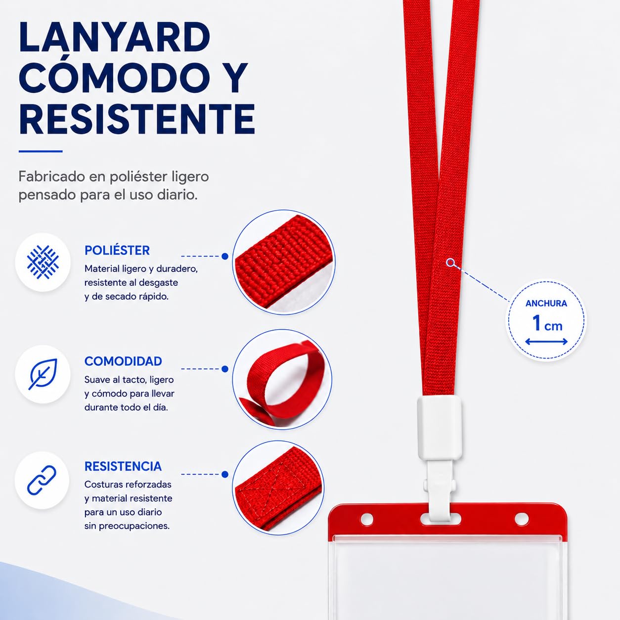 Lot de 100 porte-badges avec lanière rouge et étui transparent de 110 x 80 mm pour badges d'identité, bureau, événements et accréditations