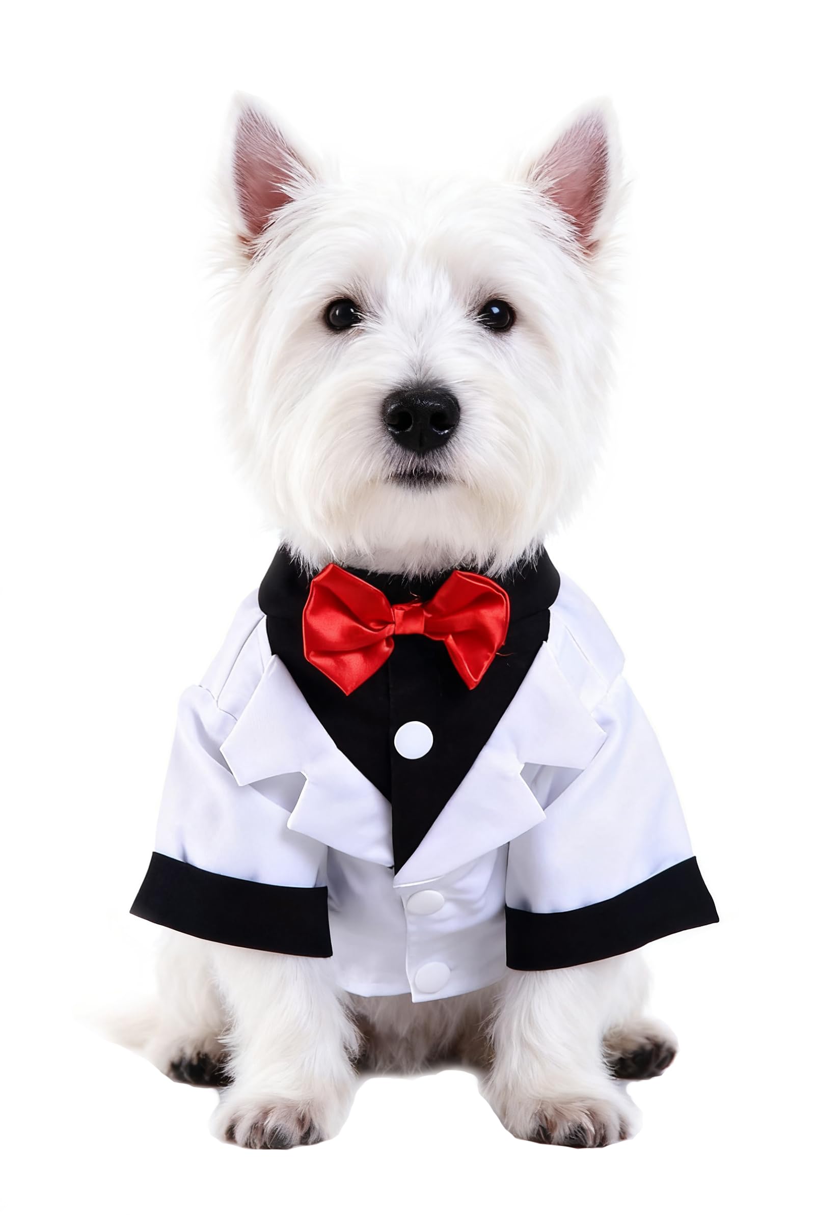 GabeFish Pets White Wedding Jackets Suit For Dogs With White Bow Tie Puppy Cat Formal Clothes Shirt Tuxedo White Small — image 1