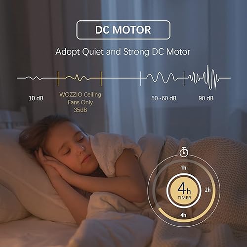 Miniatura 3 de Wozzio 4 Blades Ceiling Fan with Light for PatiosBedroomFarmhouseLiving Roomwith Remote ControlDC MotorDimmable Lighting6 Speeds Ceiling Fan
