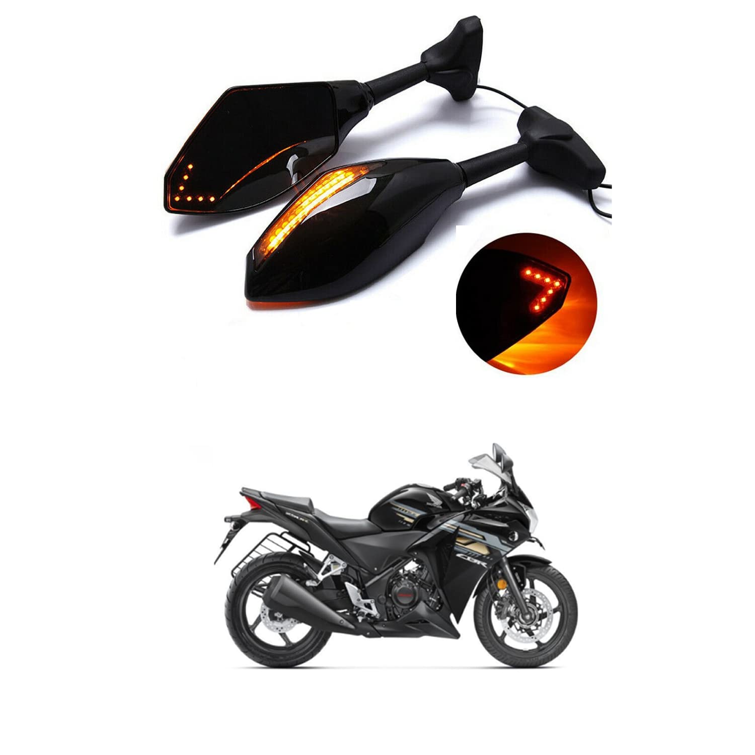 PRIKNIK Rear View Mirrors With Led Turn Signal Arrow Design Amber Back Light and Mirror Arrow Light Compatible With H-onda CBR 250R-image-31