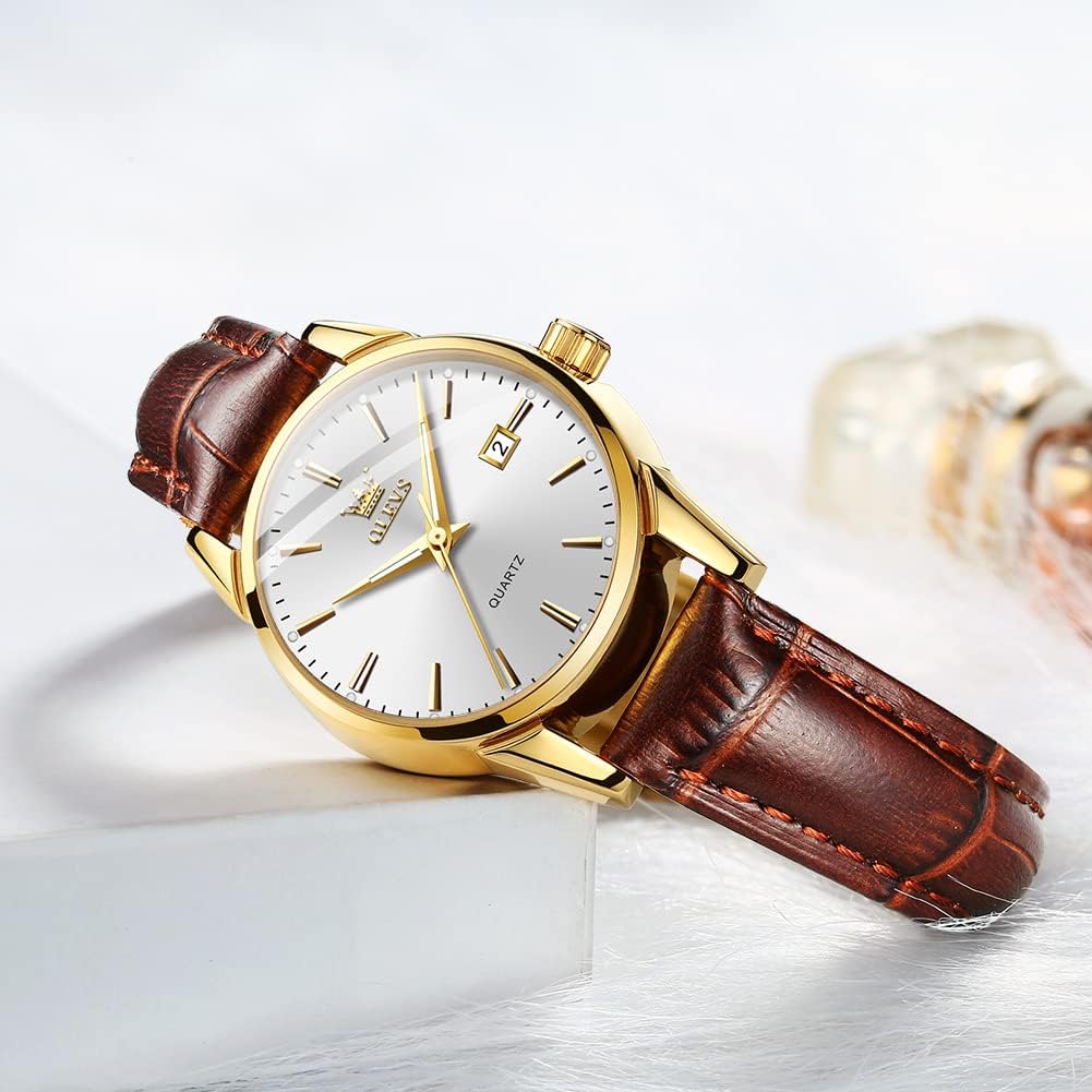OLEVS Women Leather Watch - Analog Ladies Quartz Watches Luxury Dress Watch for Small Wrists Waterproof with Date Day Function - Reloj para Mujer - Image 3