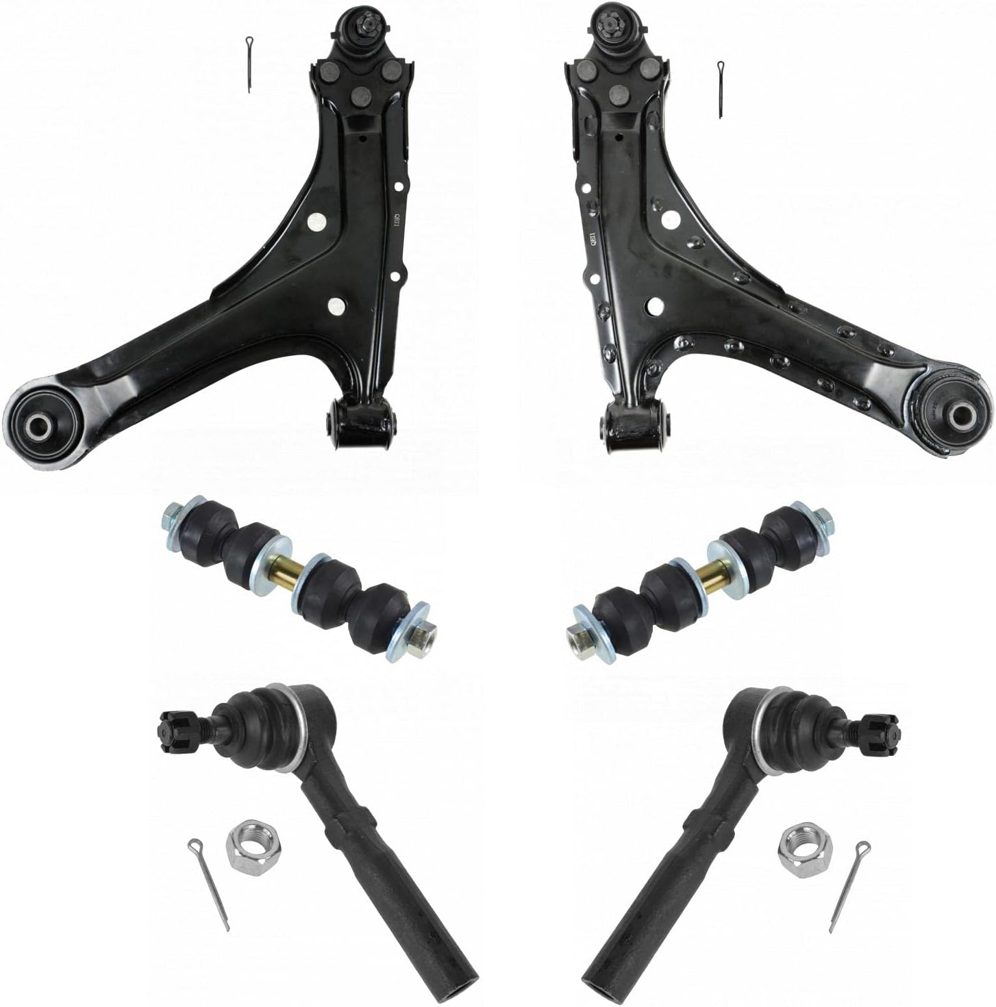 TRQ Front Steering & Suspension Kit Control Arm with Ball Joint Sway Bar Stabilizer Link Tie Rod Compatible with 1995-2005 Chevrolet Cavalier Pontiac Sunfire