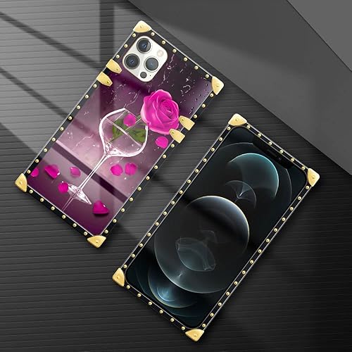 Miniatura 4 de DAIZAG Funda compatible con iPhone 13 Pro Max, rosa rosa en copa de vino, iPhone 13 Pro Max, decoración de esquina de metal retro dorado, TPU suave