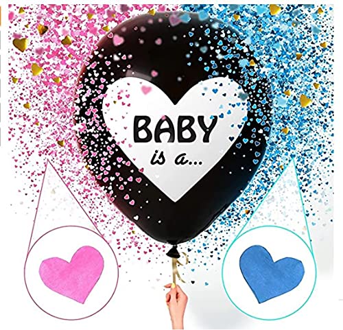 GANMFOYC Globo de confeti gigante para niños o niñas, decoración de globos de 36 pulgadas, negro (un globo, dos paquetes de confeti)