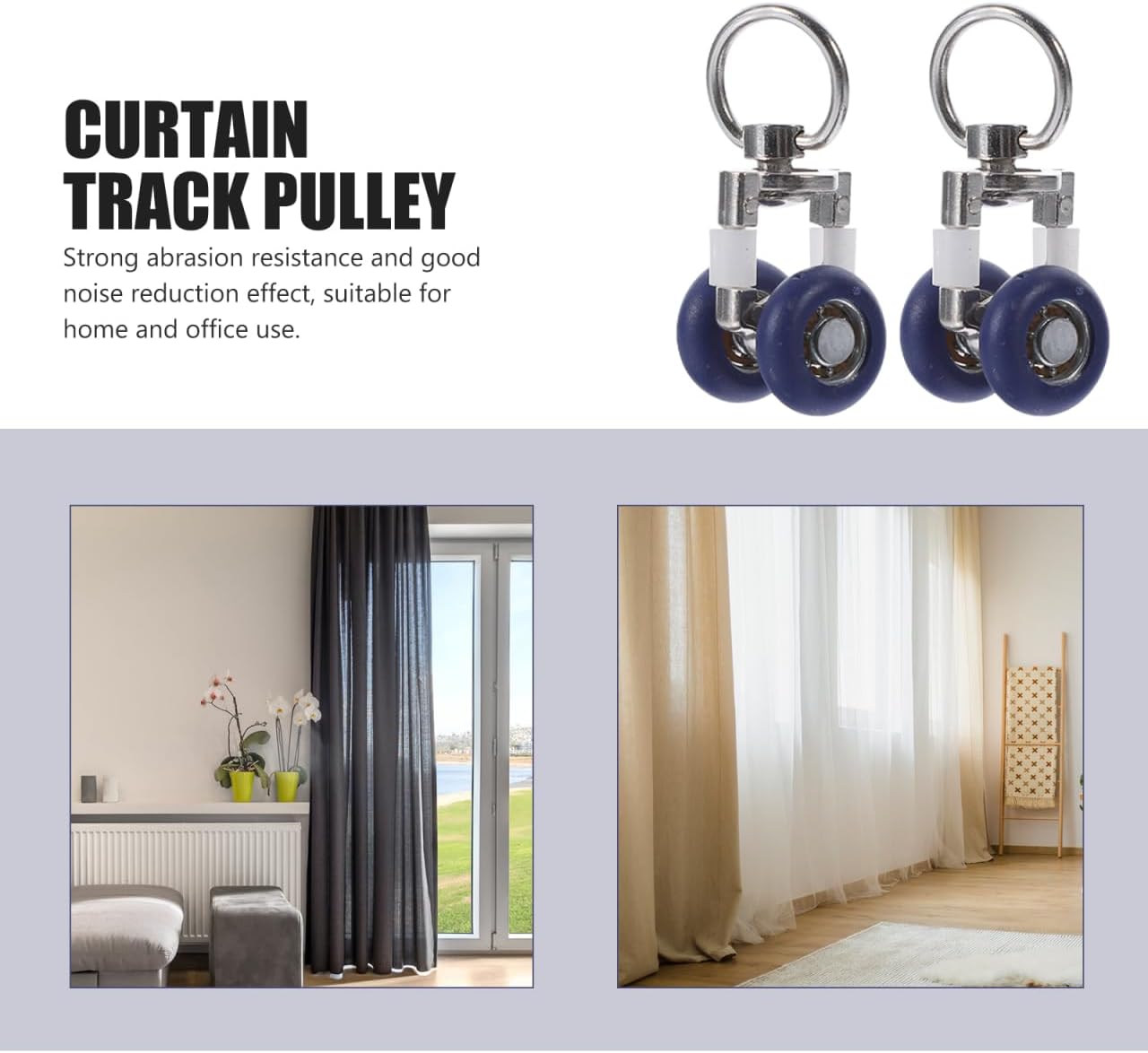 Luxshiny 24Pcs Curtain Glider Hooks with Mute Wheel Curtain Rail Pulleys Runners Sliding Track Gliders Ceiling Mounted Rail with Rolling Hooks for Drapes, and Room Dividers
