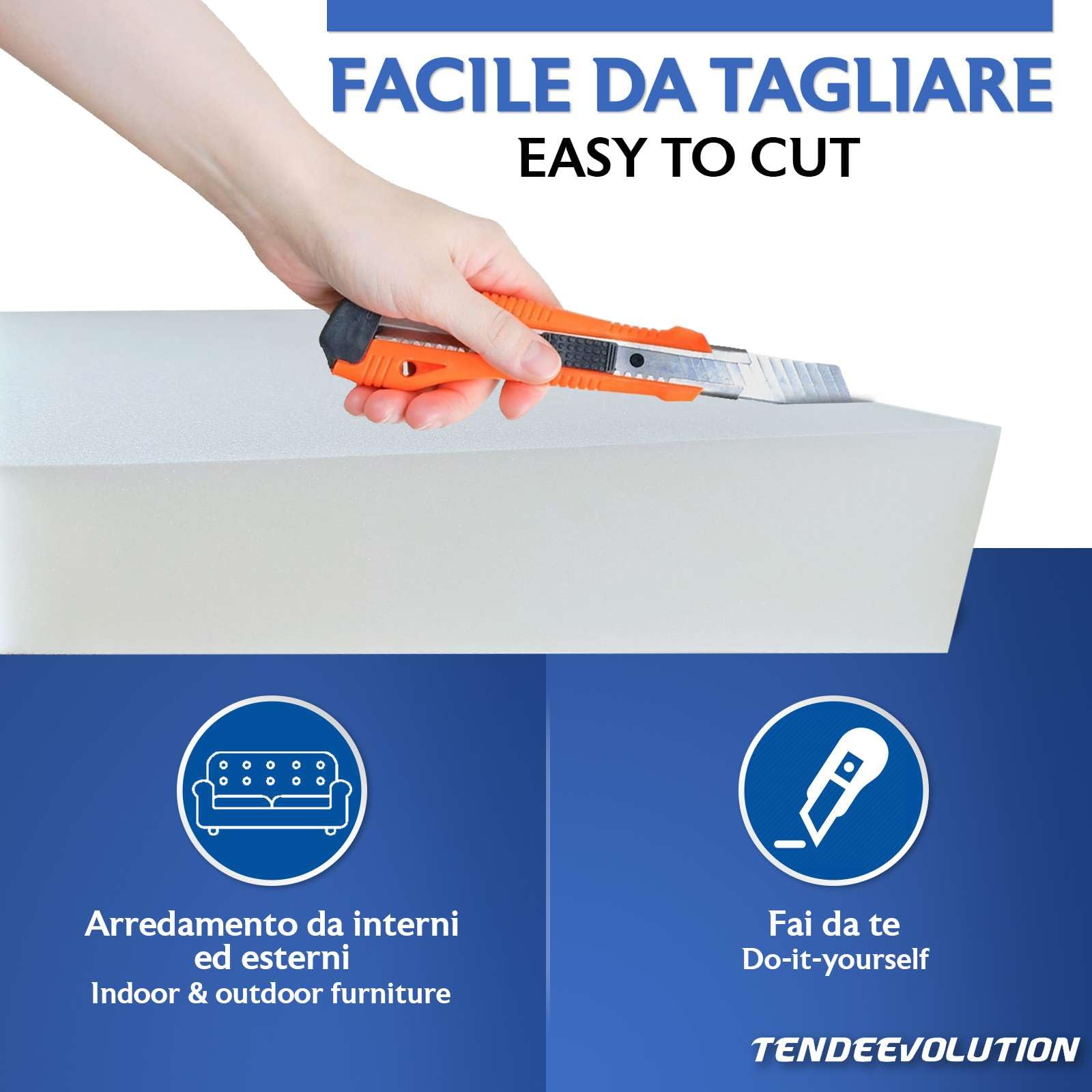 TENDEEVOLUTION Cuscino Schienale Divano Sagomato in Gommapiuma 100x50x16 cm, Densità 18. Spalliera Divano o Cuscino Schienale Letto a Ponte, Poltrone, Gommapiuma per Divani