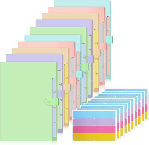 Kosiz Paquete de 10 carpetas de archivos expandibles con 5 bolsillos, carpetas tamaño carta A4 lindas para documentos, organizador de documentos de