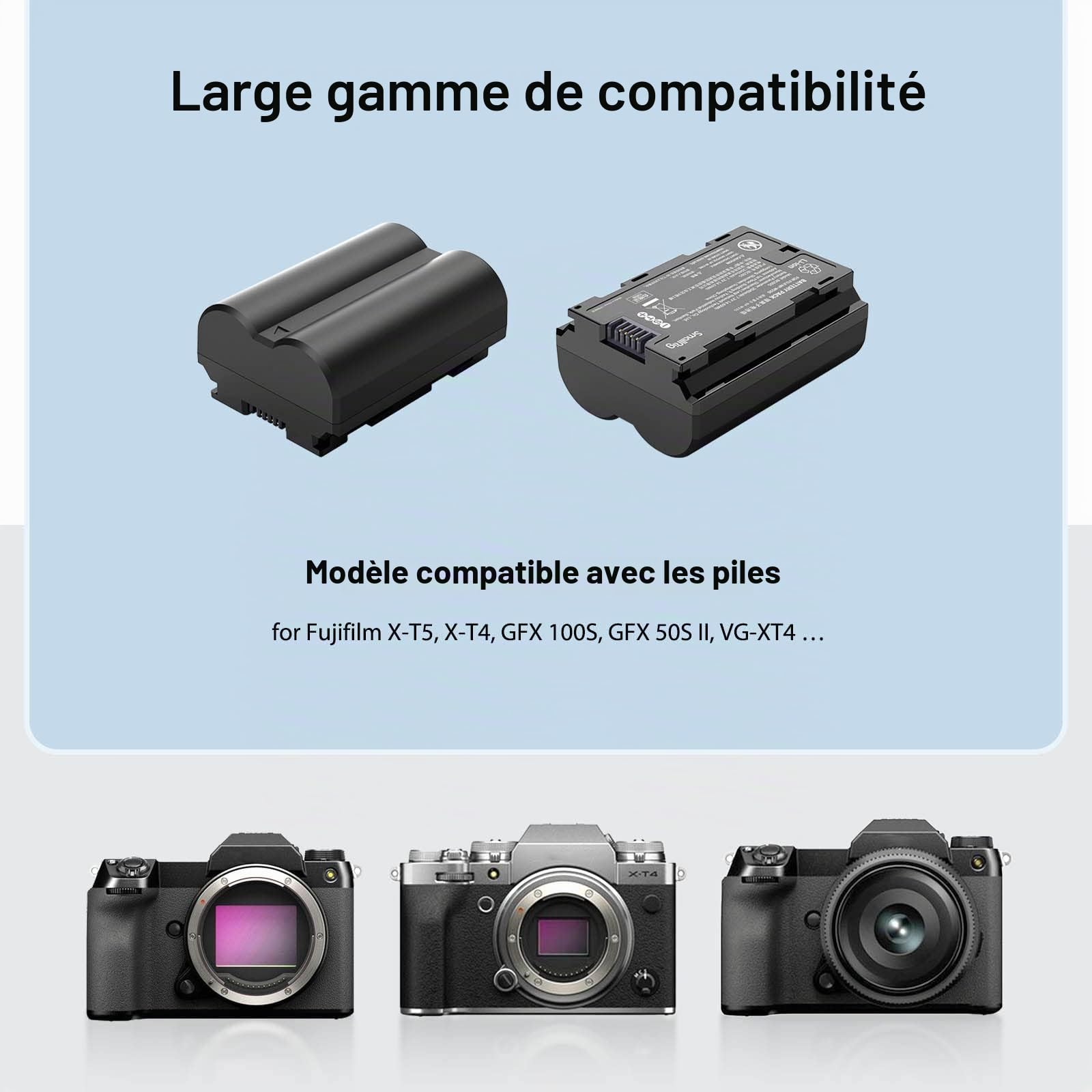 SMALLRIG Batteries de Rechange Compatible avec NP-W235 pour Appareil Photo et Chargeur d'Ecran LCD (Lot de 2), Batterie Rechargeable pour FujifilmGFX 100S, pour Fujifilm X-T4, VG-XT4-3822