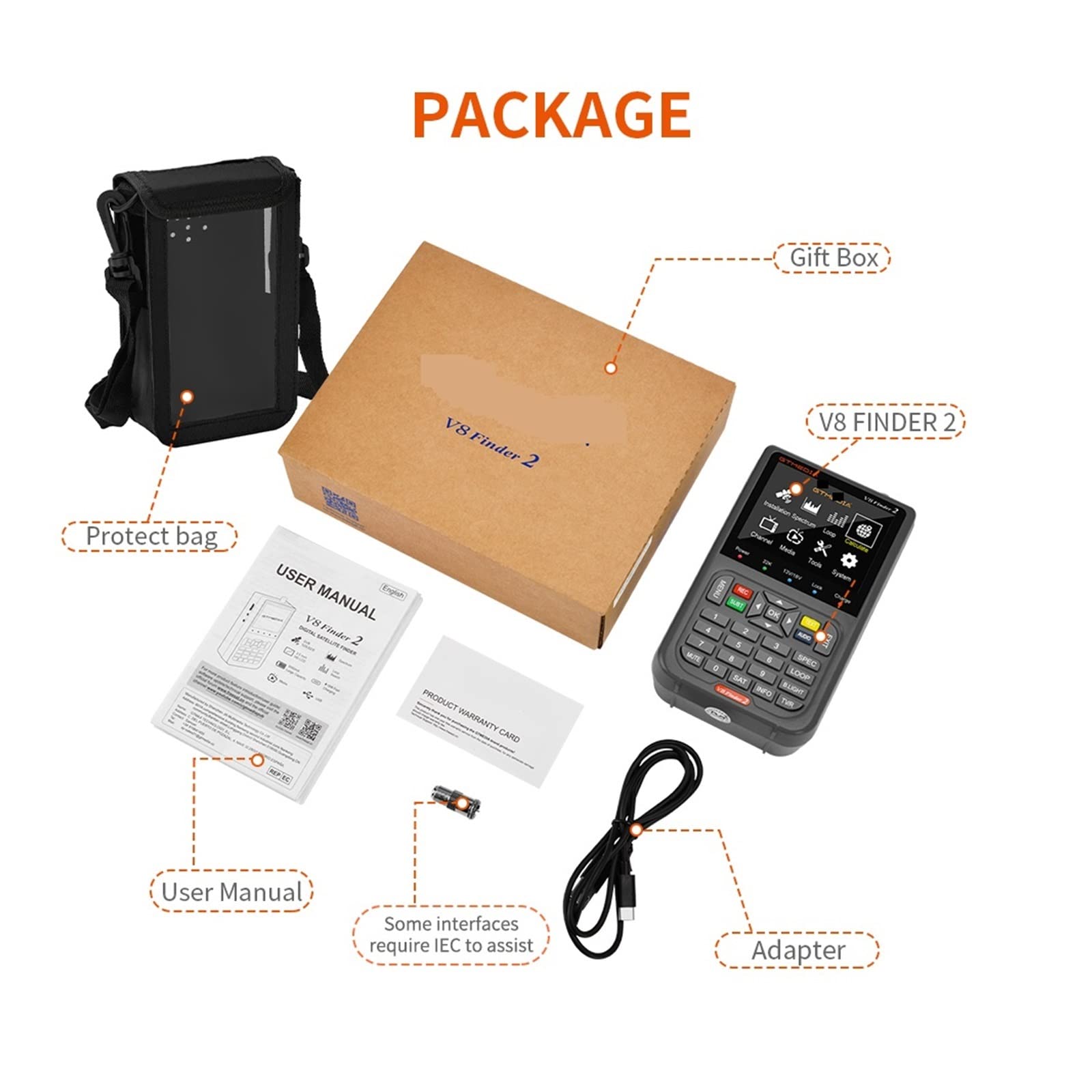 Buscador de Satélites, V8 Finder 2 Buscador de señal satélite DVB-S/S2/S2X Digital 1080P HD H.264 VS ST-5150 Finder Pro WS6933 WS6980 En Stock(with Bag)