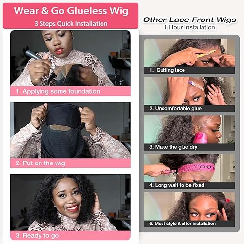 Miniatura 3 de Lieke Pelucas cortas y rizadas estilo Bob para mujeres negras, pelucas de cabello humano prearrancadas precortadas 5x5, cierre de encaje HD, sin