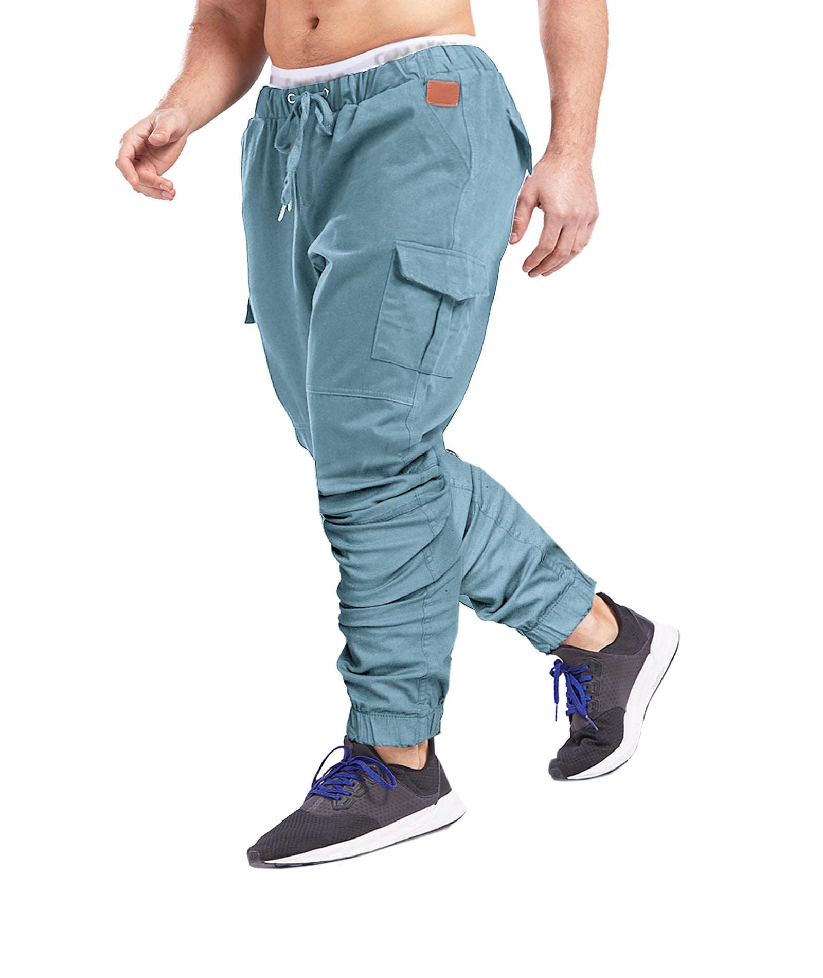 SOMTHRON Hombre Pantalón Cinturón de Cintura elástico Pantalones de chándal de algodón Largo Jogging Pantalones de Carga Deportiva de Talla Grande Jogger Slim Fit Pantalones — view 12