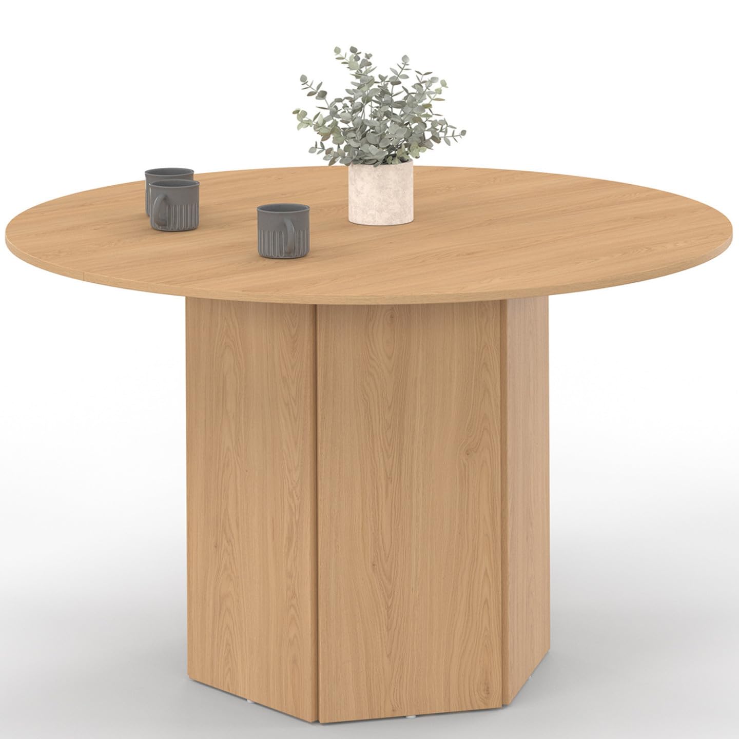 IDMarket – Mesa de comedor redonda Berthe para 6 personas, 110 cm, pie hexagonal