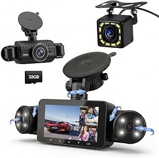4 Channel Dash Cam 360° View, Include Front & Rear Left Right Camera Support 4 Way Recording, 32GB Card, 3” IPS Screen/Nig... Price In India