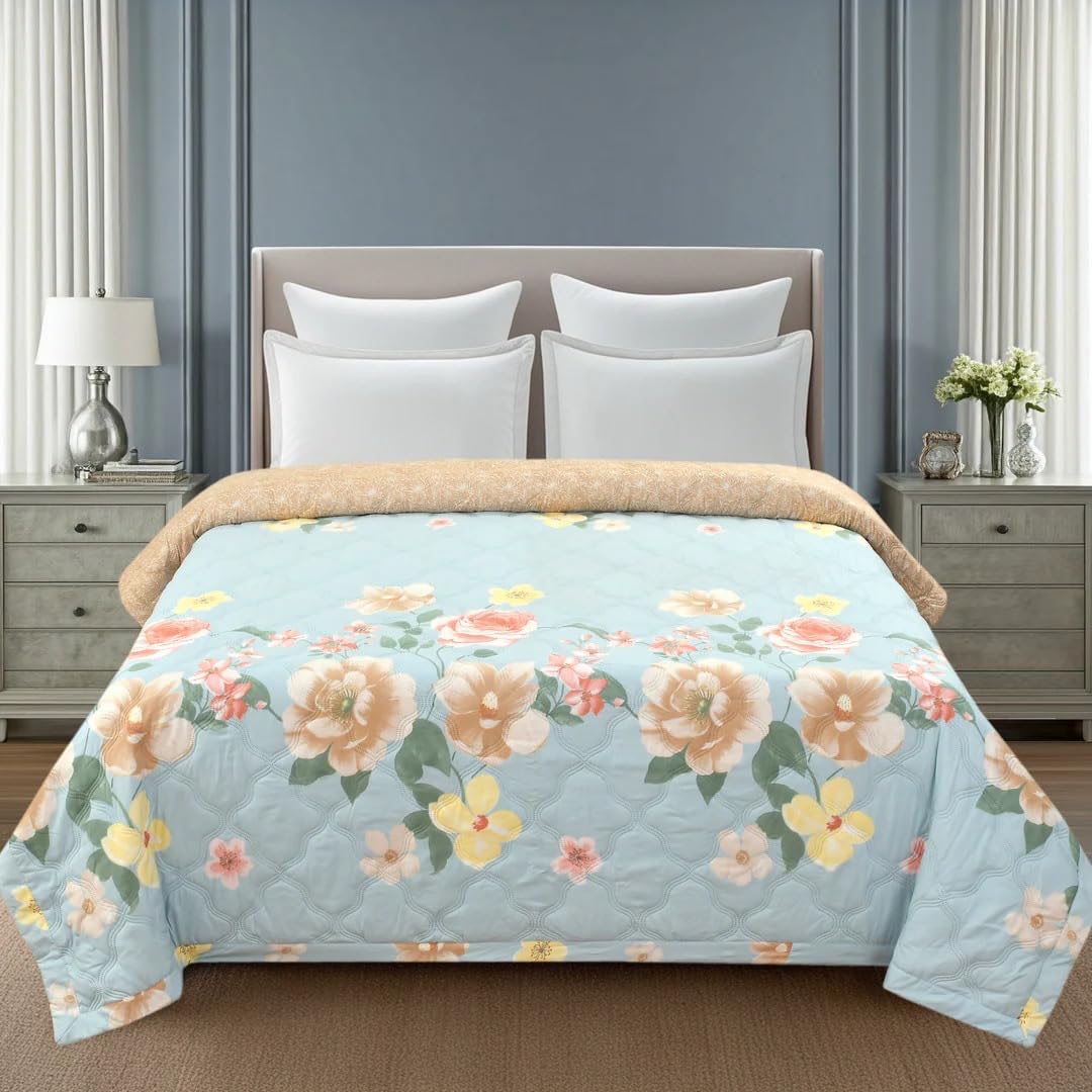 Reversible Double Bed Comforter (Size 90x100 inch), with Bag Pack Packing (Light Blue Flower)-image-13