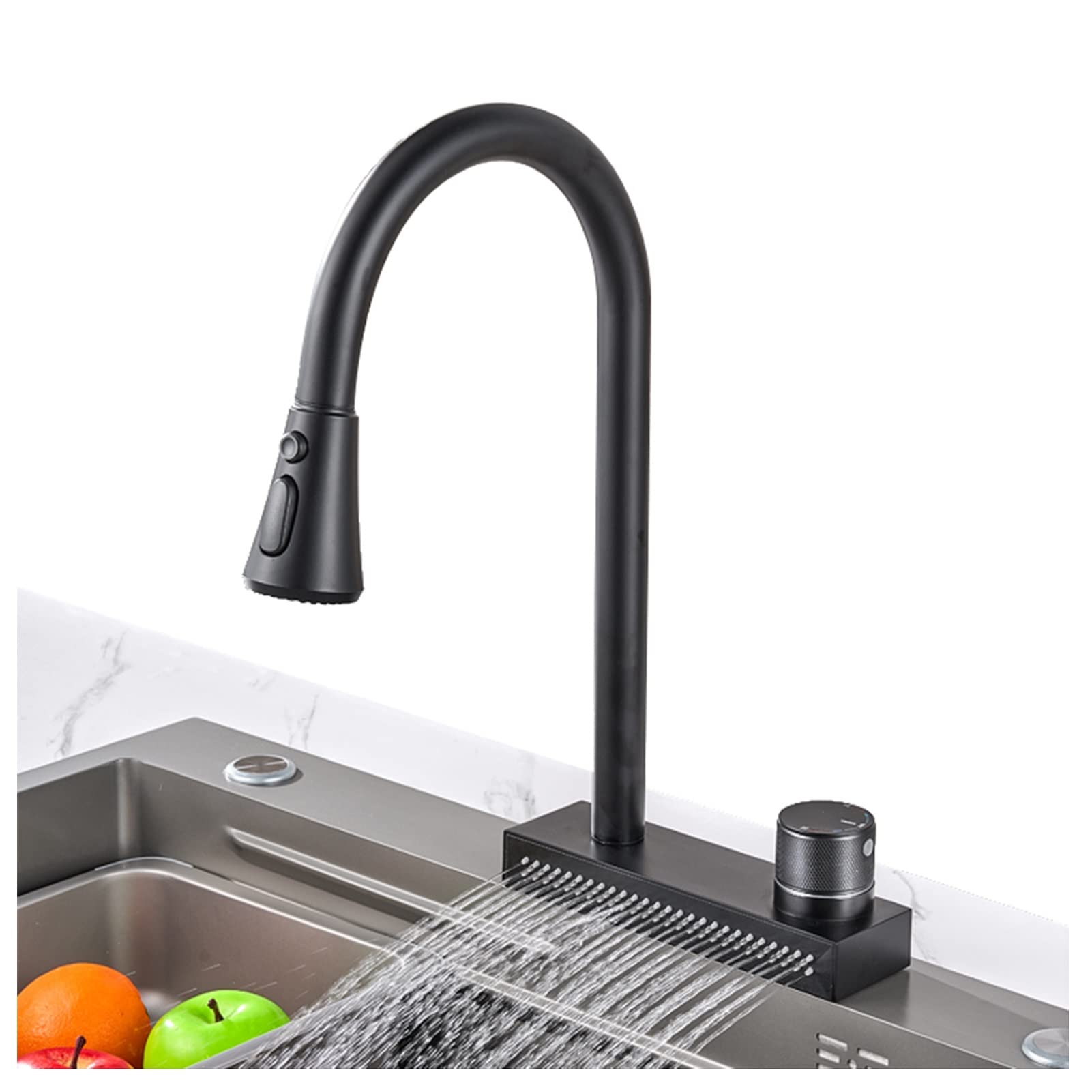 Lmysxaoz Black Sink Faucet, High Arc Single Handle Kitchen Faucet With Water Lines, Offers Efficient Cleaning (Color : Size 40.5Cm/15.9Inch)