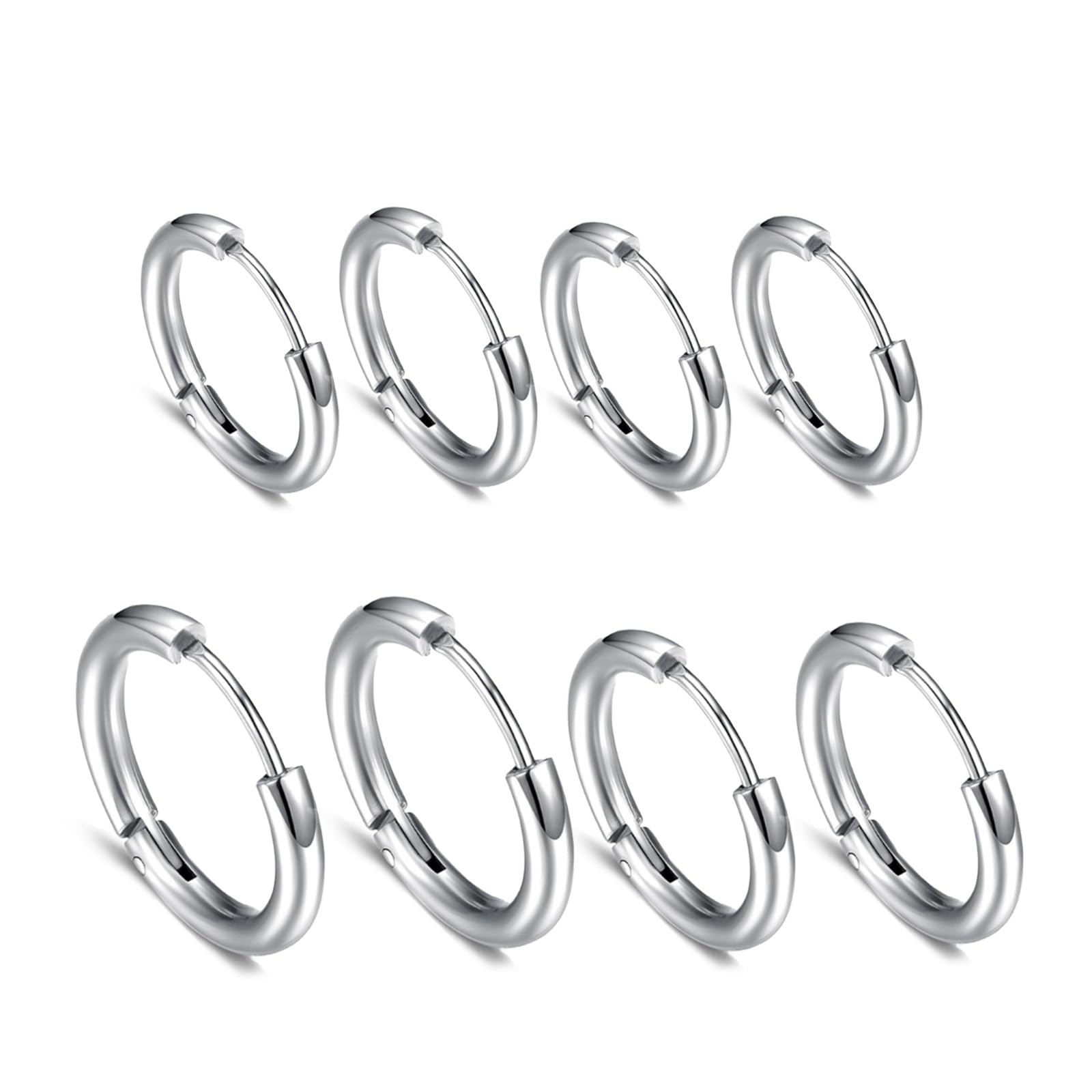 Landrain 4 pares de pendientes de aro 316 Snug para hombre y mujer, plata, Acero aleado