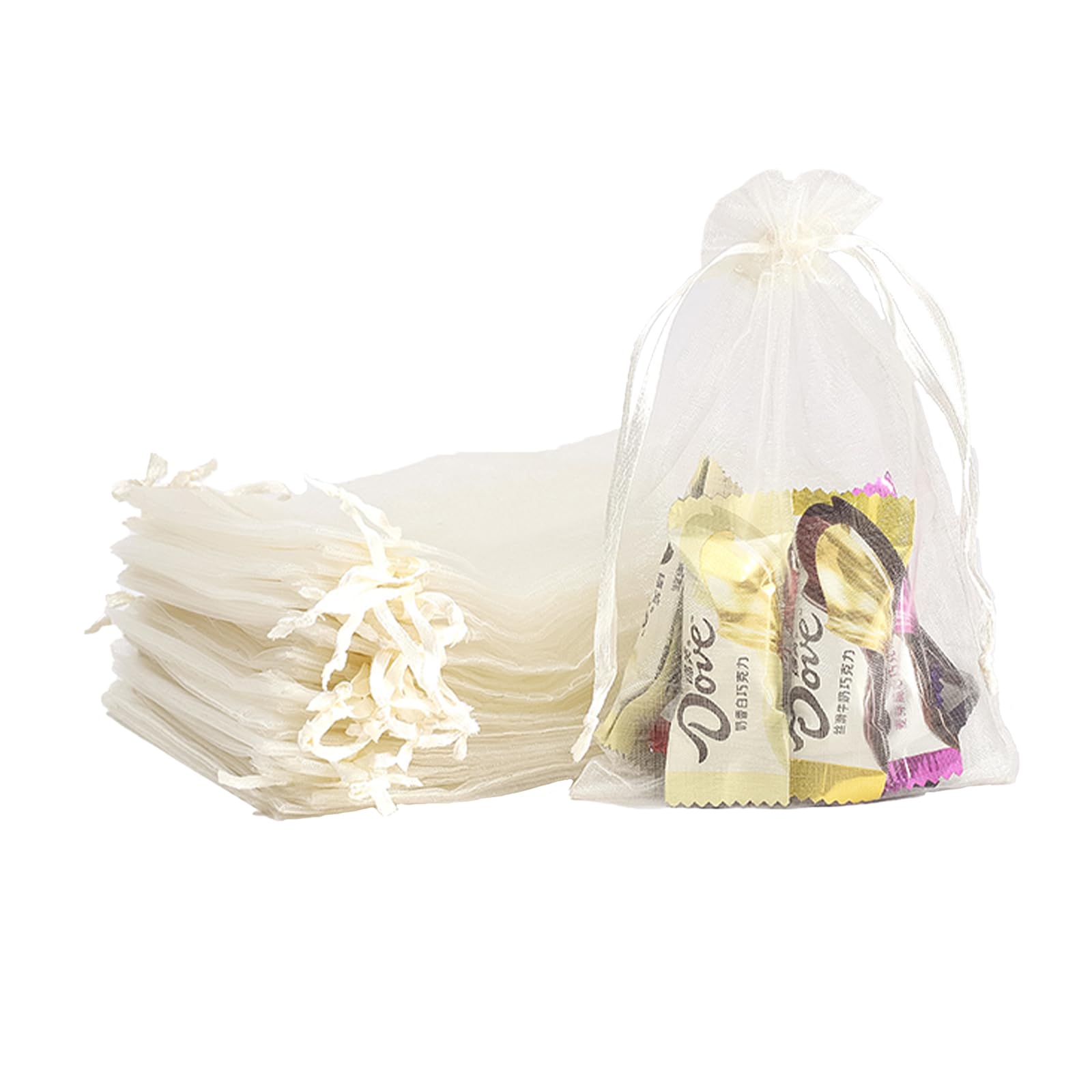 100pk Ivory White Organza Gift Bags,7x9cm Small Organza Favor Bags,Wedding Jewelry Pouches with Drawstring,Mesh Candy Favour Bag Party Sweet Bags for Birthday,Wedding,Christmas,Gift Wrapping