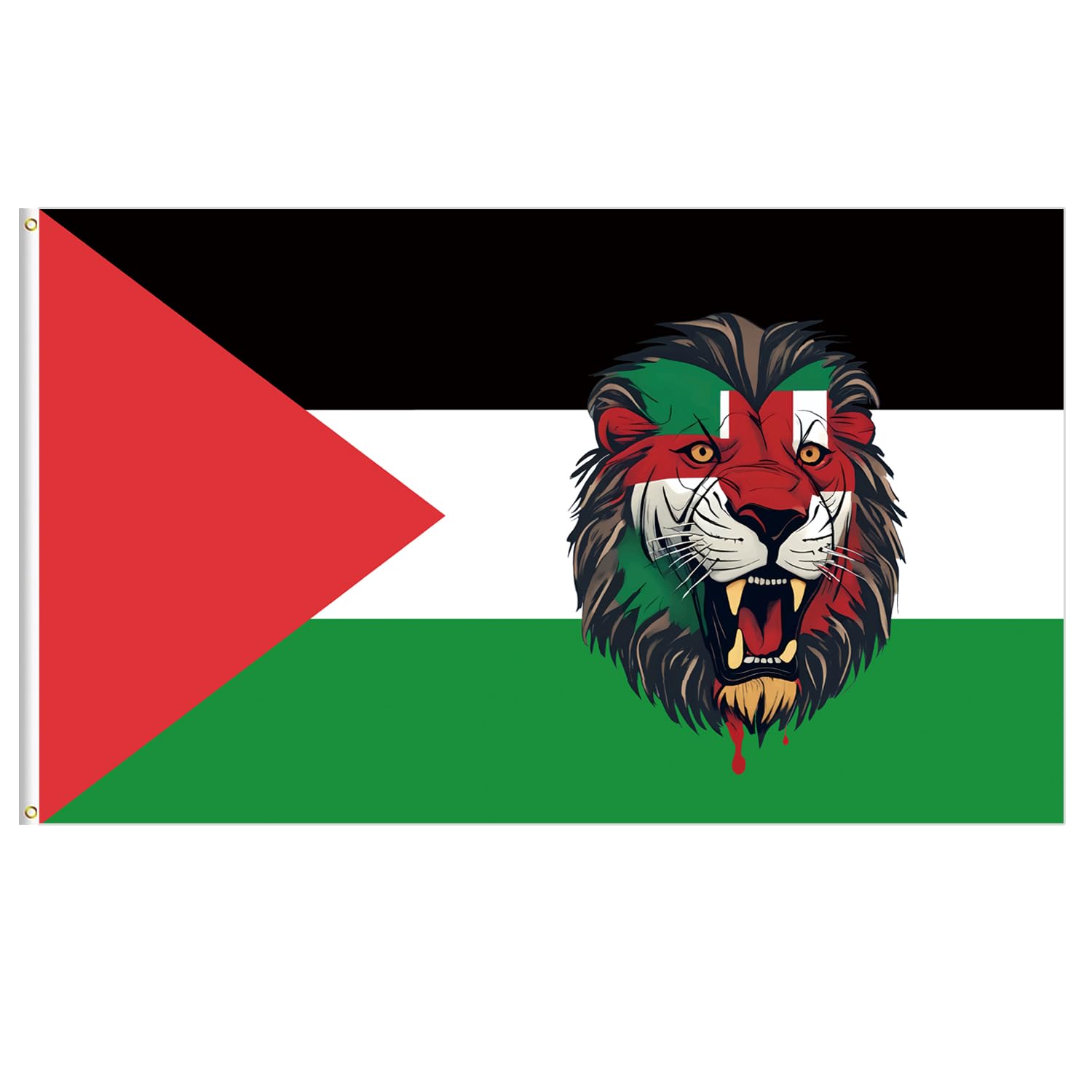 Free Palestine Flag 3x5 Foot Lions - Canvas Header & Double Stitched & Thick Polyester & Brass Grommets - Vivid Color Fade Proof National Palestinian For Outdoor Indoor