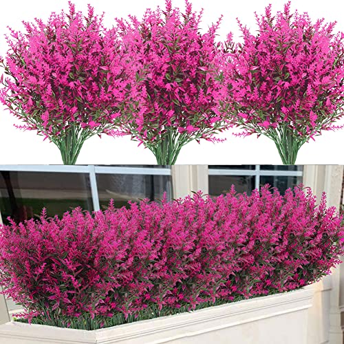 12 Bundles Buissons d'Arbustes Artificiels Fleurs Rose Fausse Fleurs Fausses Lavande Plantes Décoration pour Maison Arrangement Floral Jardin Fenêtre Décor