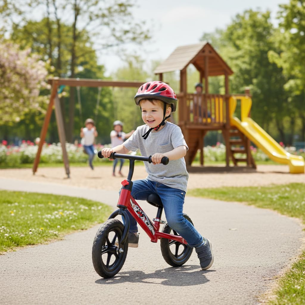 Chicos - Flat Track Bicicleta sin Pedales para Niños 2–5 Años | Balance Bike Ultraligera | Sillín Acolchado, Manillar Ajustable y Antipinchazos | Regalo Ideal para Aprender a Montar | Rojo (37004)