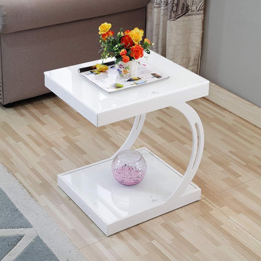 Telephone Table, Sofa Side Table,Coffee Table,Corner Table,Bedroom Bedside Table,Storage Shelf,Telephone Table,Tempered Glass Table Top(Color:White)