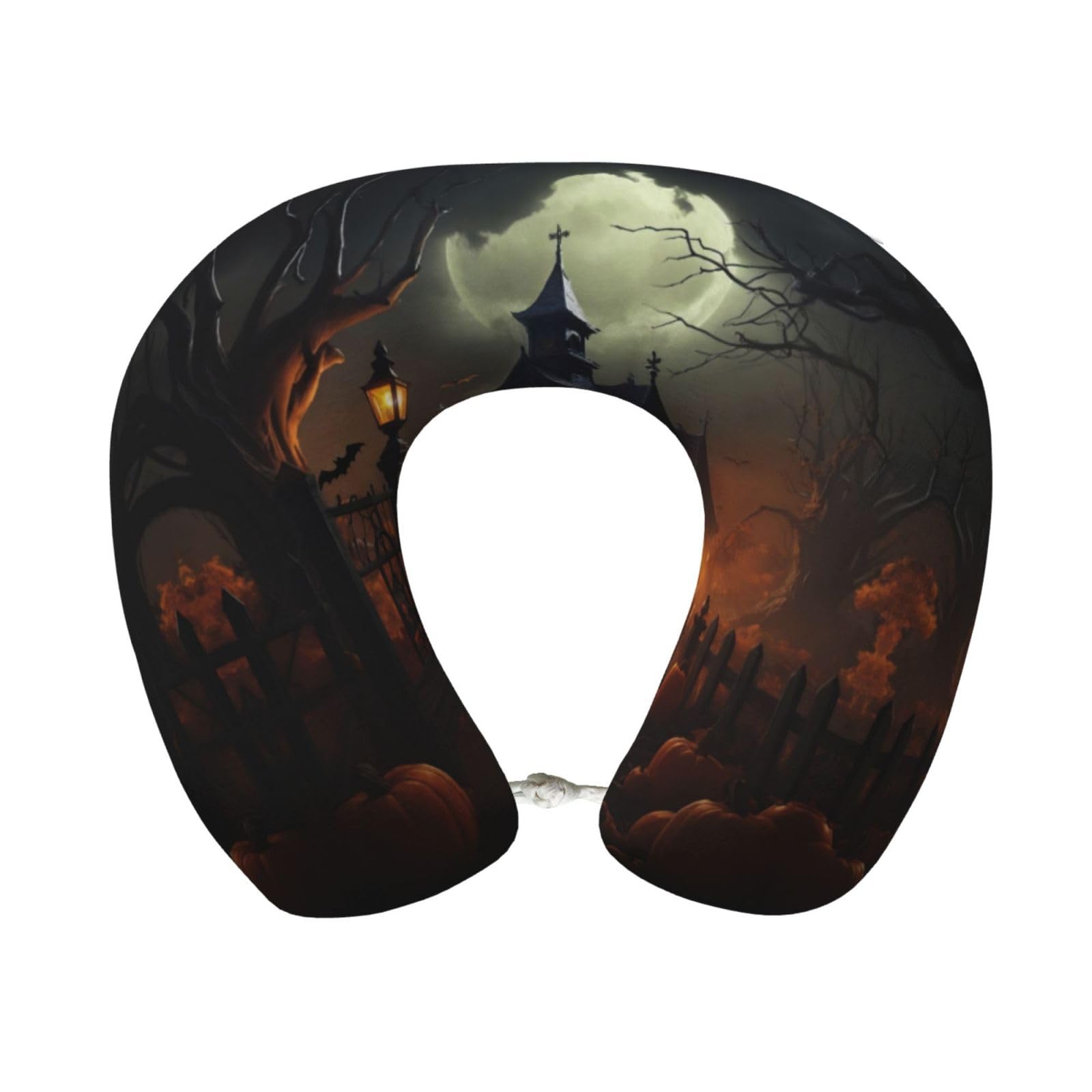 peiyeety Scary Halloween Print Custom U-Shaped Pillow,Memory Foam Cervical Neck Travel Pillow,for Home,Camping,Travelling