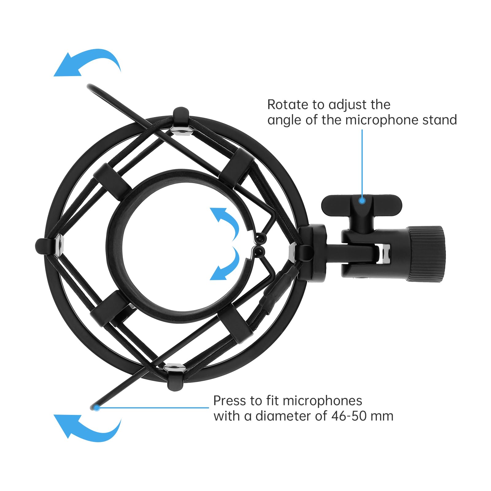 Soporte antivibración para micrófonos de condensador de 46 mm a 50 mm con filtro pop para grabación de música de estudio, pantalla Wind Pop flexible de 360 grados con cuello de cisne