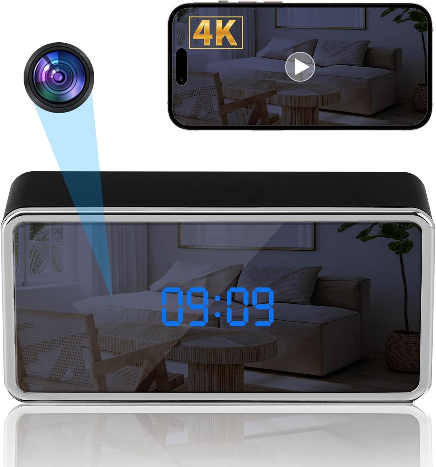 SAFETYNET Hidden Camera Clock| HD 4K Device| Live Video Viewing | Nanny Cam Hidden Video Camera for Home | WiFi Camera Clock for Home Security Indoor.